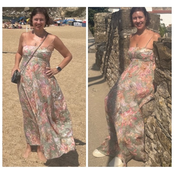 Zimmermann Cira Bandeau Midi Dress Sage Floral size 0PUS 2P Strapless Resort